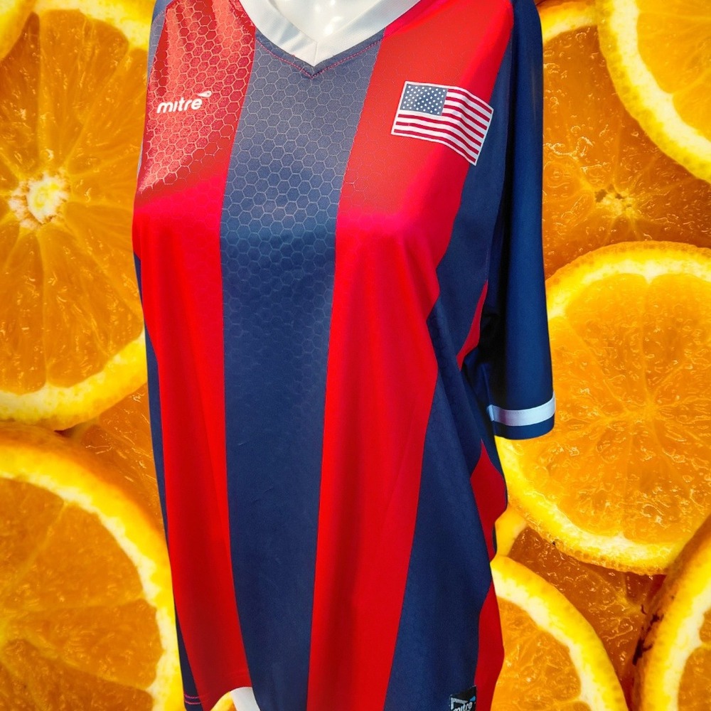 Mitre Elite USA Soccer Jersey Men's Medium Red Blue‎ Stripe American Flag